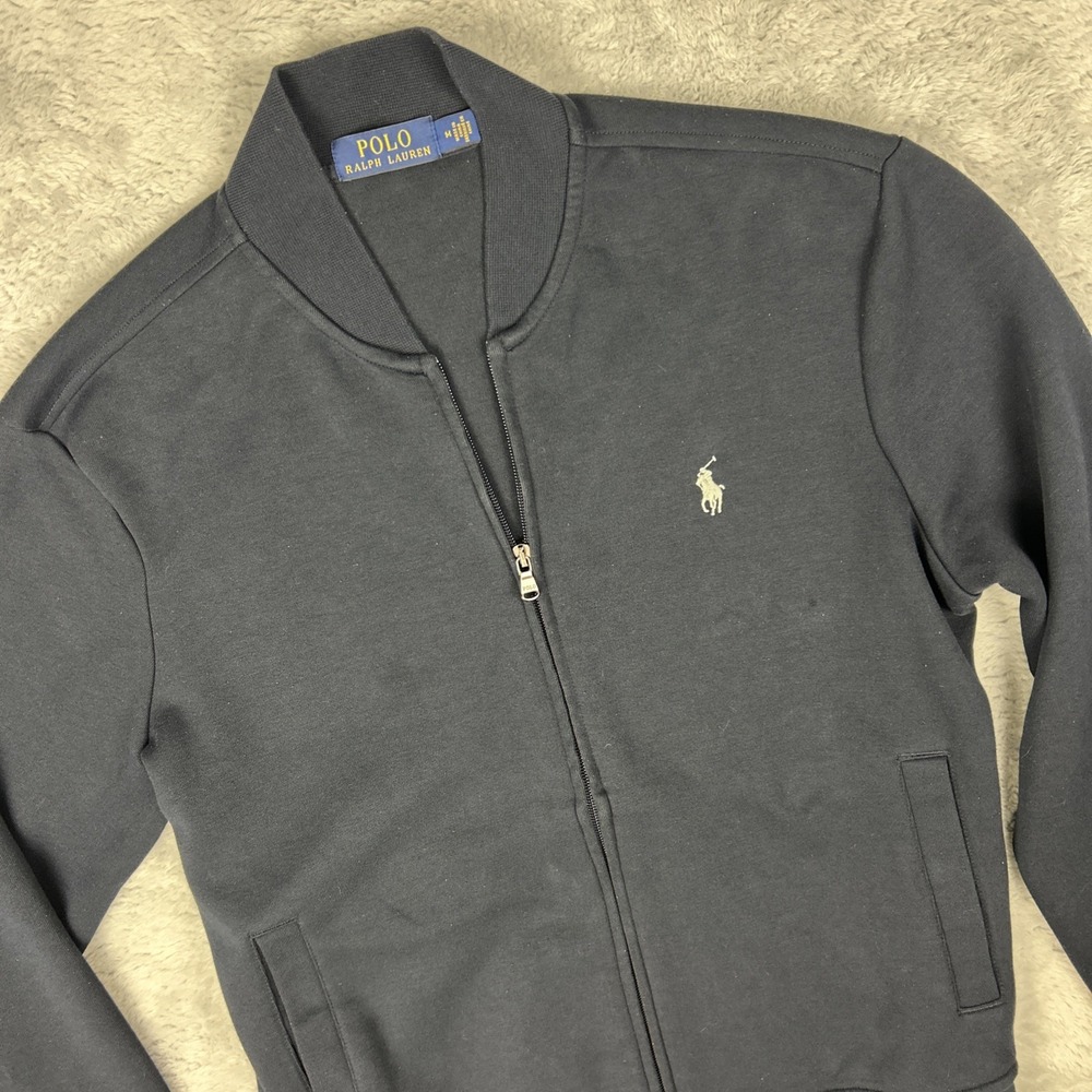 Polo Ralph Lauren Men's M Jacket Sweatshirt Blue Full Zip Pony Pockets Preppy - Picture 2 of 8